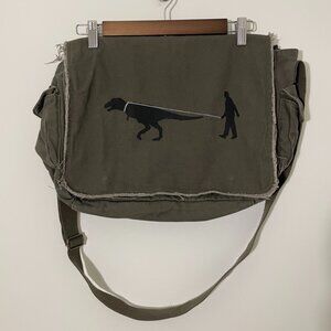 Ex-boyfriend Canvas Messenger bag with Graphic - Walking a T-Rex - Army Green